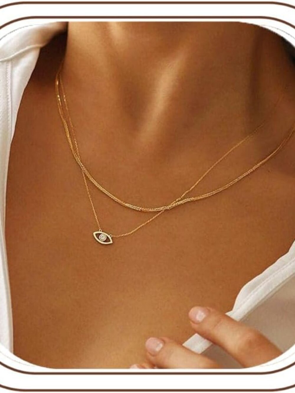 Evil Eye Necklace for Women 14K Gold Plated Delicate Necklaces Blue White CZ Dia